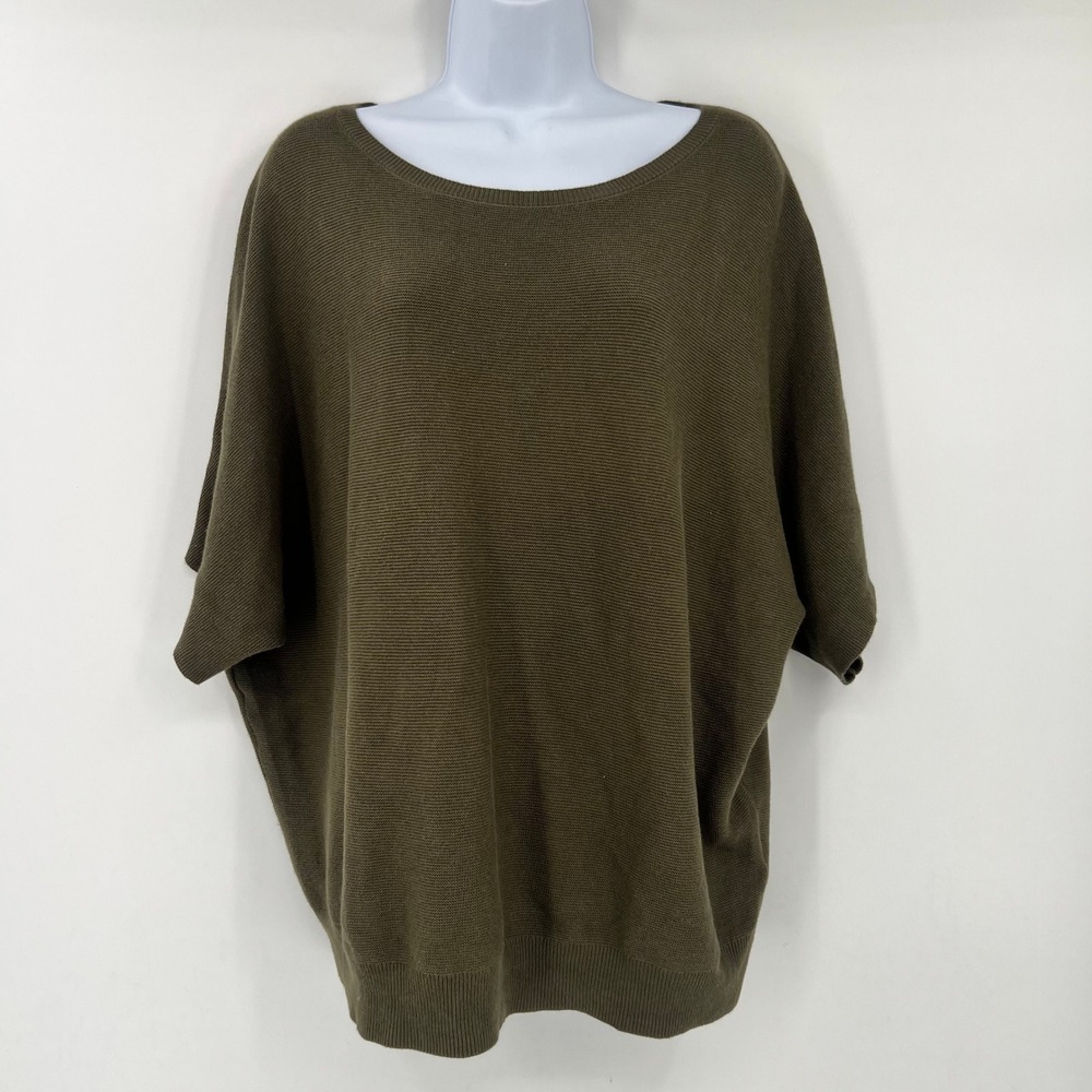 Quince Women Size Large Olive Green Cotton Cashmere Link Stitch Dolman Sweater